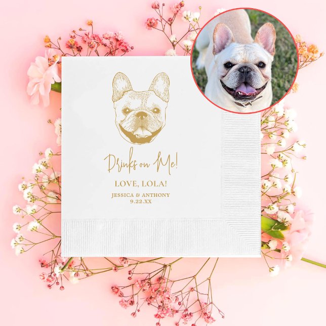 French Bulldog Dog Personalised Drinks on Me Napkin (Creator Uploaded)