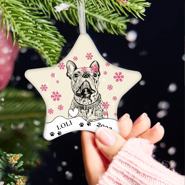 French Bulldog Dog Personalised Hand Drawing Ceramic Ornament (Creator Uploaded)
