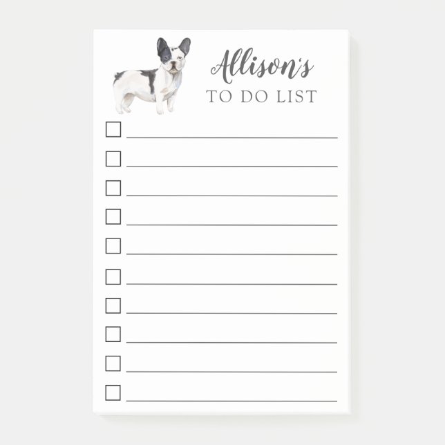 French Bulldog Dog Personalised To Do List Post-it Notes (Front)
