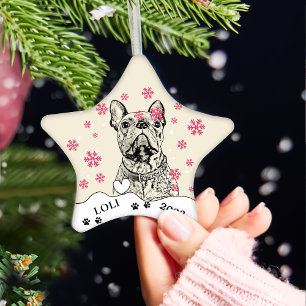 French Bulldog Dog Personalized Hand Drawing Ceramic Ornament