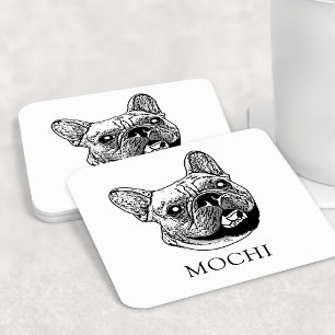 French Bulldog Dog Personalized Hand Drawing Square Paper Coaster
