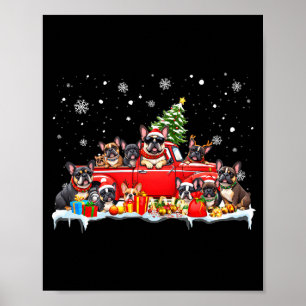 French Bulldog Dog Red Truck Christmas Tree Santa Poster