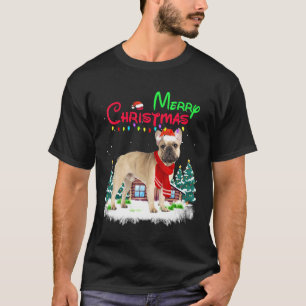 French Bulldog Dog Santa Hat Christmas Lights Merr T-Shirt