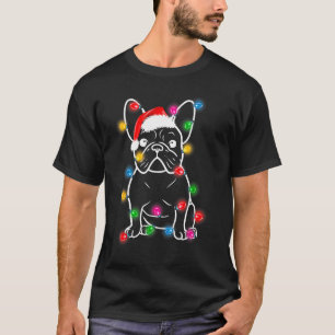 French Bulldog Dog Santa Hat Lights Xmas Pajama Ho T-Shirt