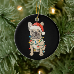 French Bulldog Dog Santa Hat Merry Christmas Xmas Ceramic Ornament