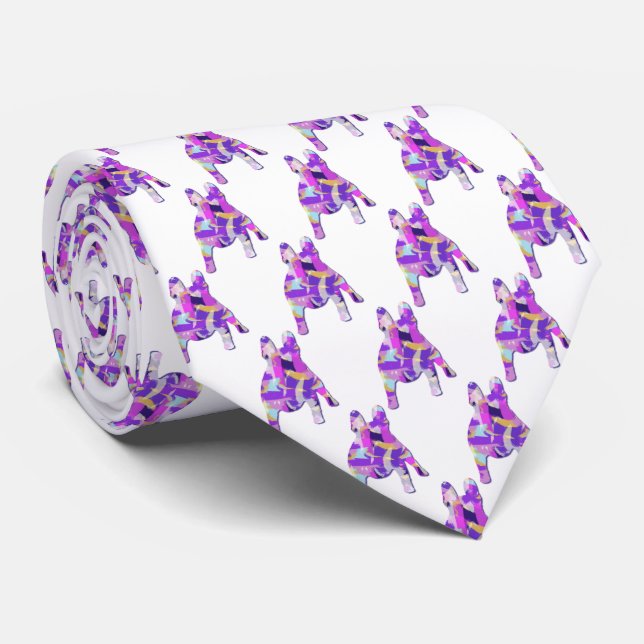 French Bulldog Dog Silhouette Purple White Neck Tie (Rolled)