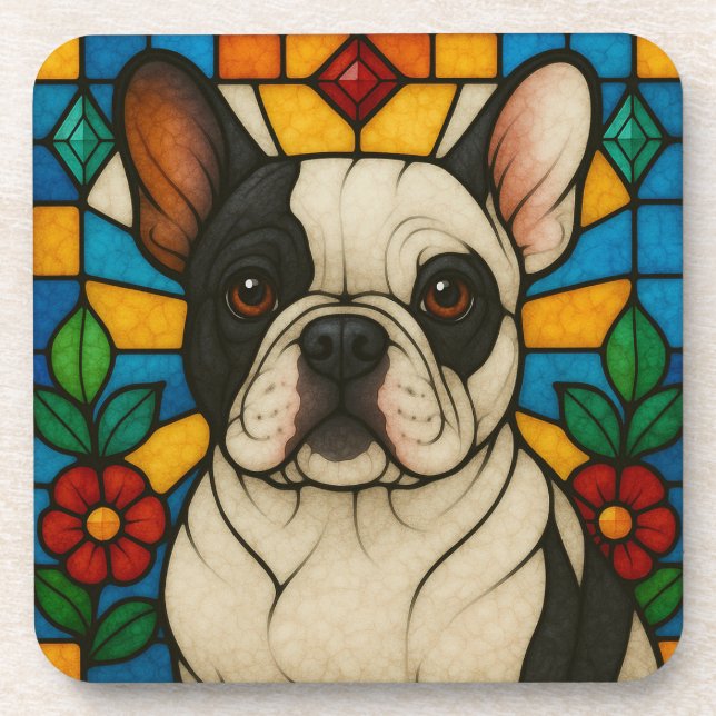 French Bulldog Dog "Stained Glass" Coaster (Front)
