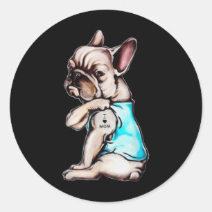 French Bulldog Dog Tattoo I Love Mum Mothers Day L Classic Round Sticker