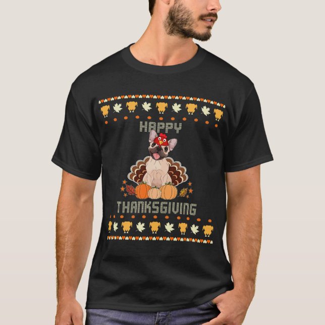 French bulldog dog Ugly Thanksgiving T-Shirt (Front)