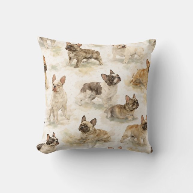 French Bulldog dog watercolor  Cushion (Front)