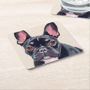 French Bulldog Dog Watercolor Pet Painting Square Paper Coaster