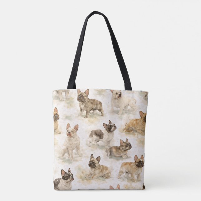 French Bulldog dog watercolor  Tote Bag (Back)
