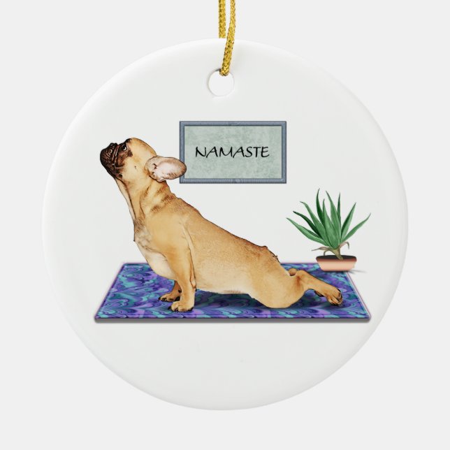 French Bulldog Doing Upward Dog Yoga Pose Ceramic Ornament (Front)