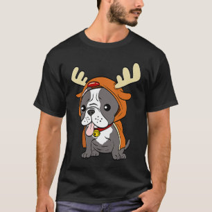 French Bulldog Dressed Up Reindeer Dogs Xmas T-Shirt