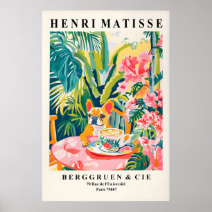 French Bulldog Drinking Coffee Matisse Style Poster