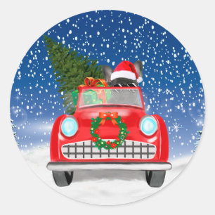 French Bulldog Driving Car In Snow Christmas   Classic Round Sticker
