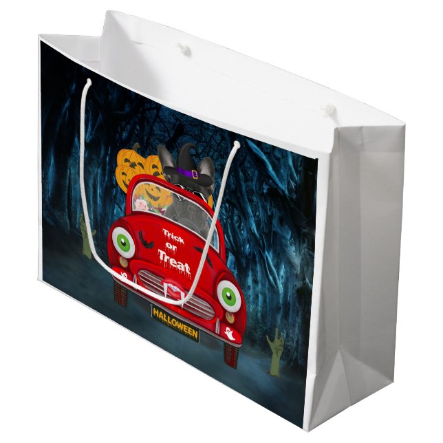 French Bulldog Driving Car Scary Halloween Large Gift Bag (Front Angled)