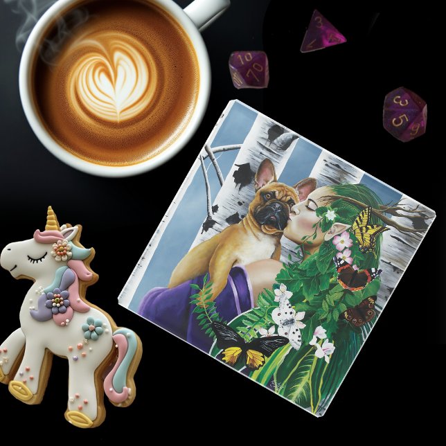 French Bulldog Dryad Fantasy Glass Coaster (Creator Uploaded)