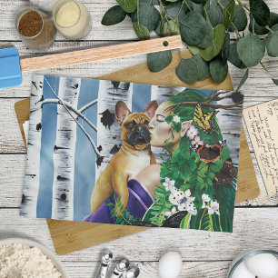 French Bulldog Dryad Fantasy Tea Towel