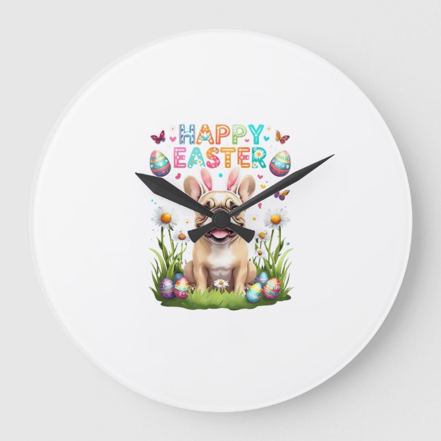 French Bulldog Easter Shirt Funny Frenchie Bunny T Large Clock (Front)