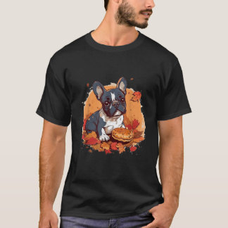 French Bulldog Eating Pumpkin Thanksgiving Day Dog T-Shirt
