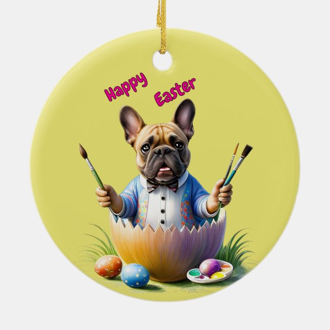 French Bulldog Egg Easter French Bulldog Ceramic Ornament (Back)