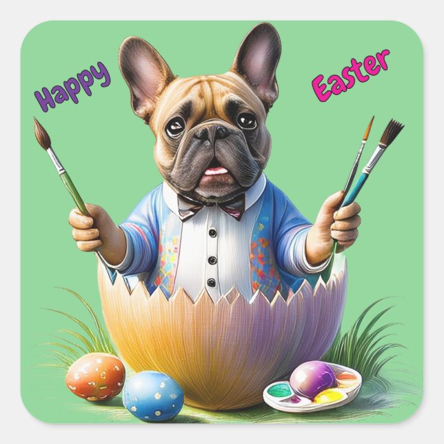 French Bulldog Egg Easter French Bulldog Square Sticker (Front)
