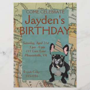FRENCH BULLDOG EXPLORE BIRTHDAY INVITATION