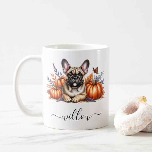 French Bulldog Fall Mug with Personalised Name (With Donut)