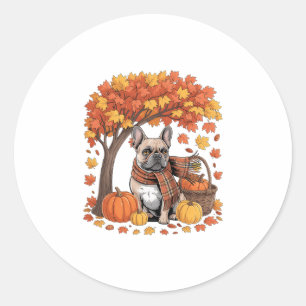 French Bulldog Fall Scarf Pumpkin Autumn Leaves Th Classic Round Sticker