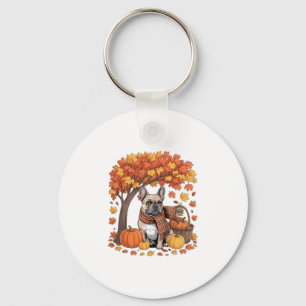 French Bulldog Fall Scarf Pumpkin Autumn Leaves Th Key Ring