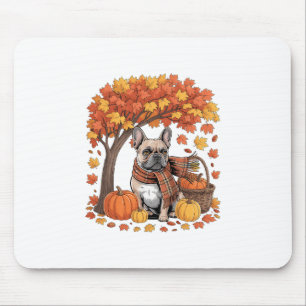 French Bulldog Fall Scarf Pumpkin Autumn Leaves Th Mouse Pad