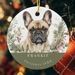 French Bulldog Fawn Dog Breed Watercolor Christmas Ceramic Ornament