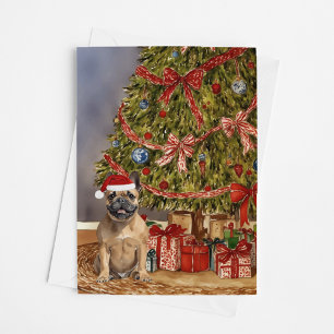 French Bulldog - Fawn Watercolor Christmas Tree Card
