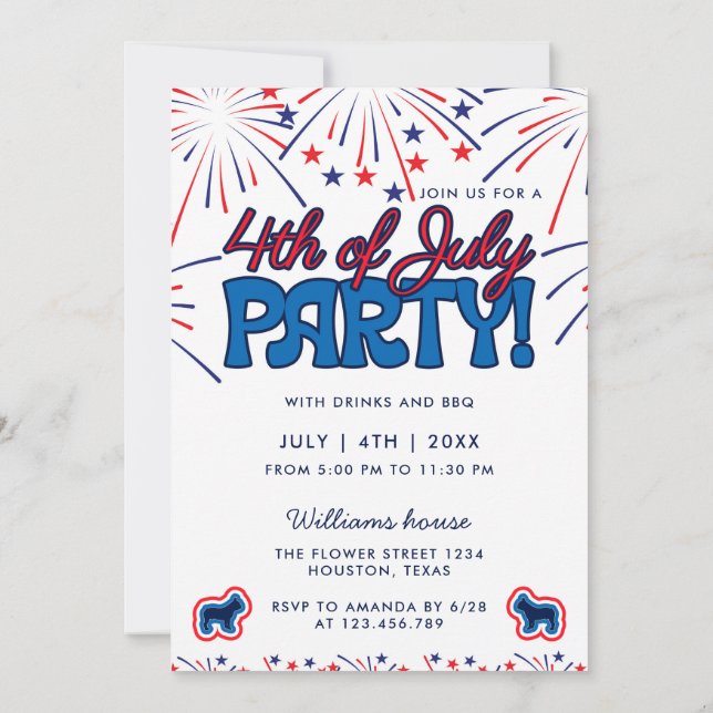 French Bulldog Fireworks 4th Of July BBQ Party  Invitation (Back)
