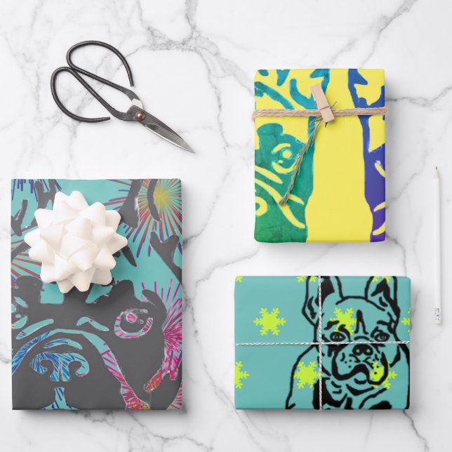 French Bulldog Fireworks French Bulldog Wrapping Paper Sheet (Front)