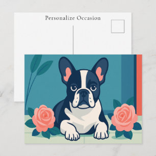 French Bulldog Floral Art Modern Dog Illustration Holiday Postcard
