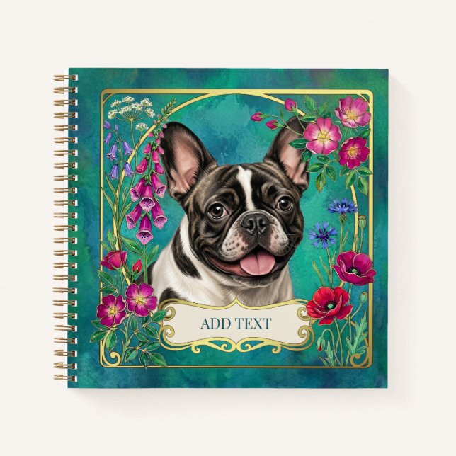 French Bulldog Floral Botanical Teal Notebook (Front)