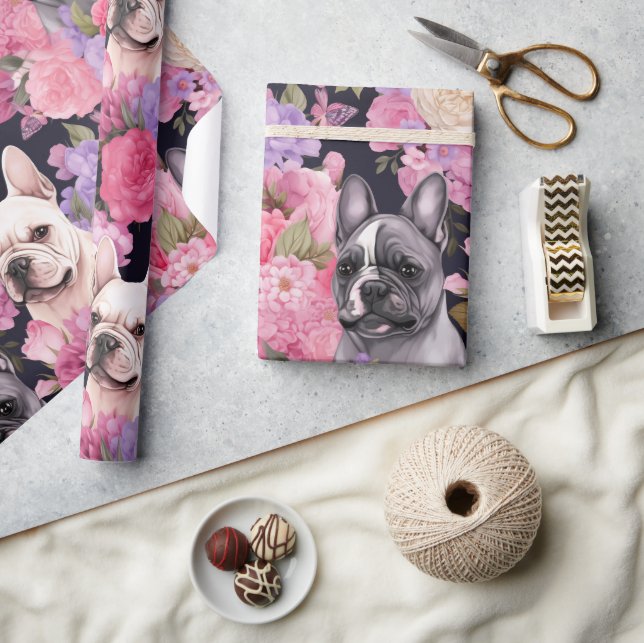 French Bulldog Floral Butterfly Wrapping Paper (Crafts)