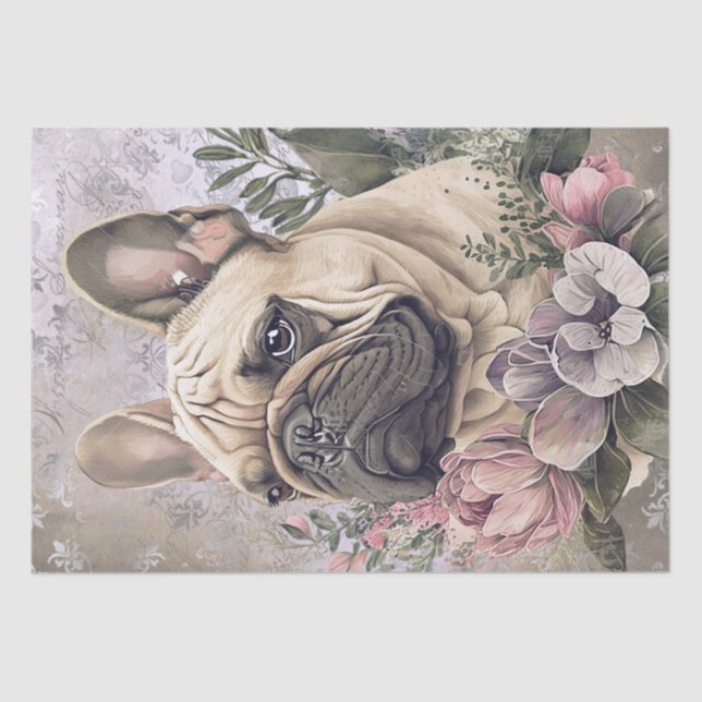 French Bulldog Floral Dog Tissue Paper (Front)