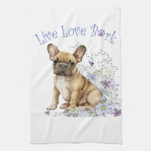 French Bulldog Floral Tea Towel