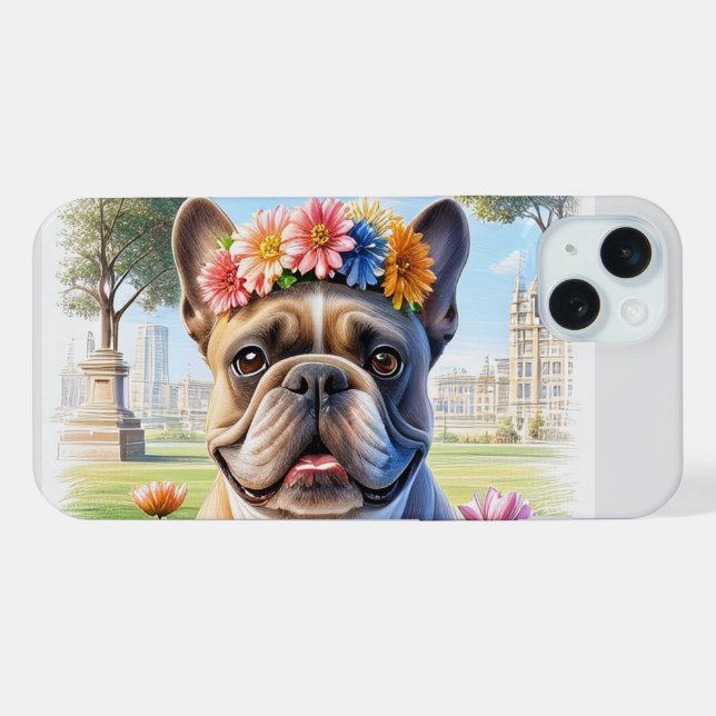 French Bulldog flower crown Mother's Day iPhone Case (Back Horizontal)