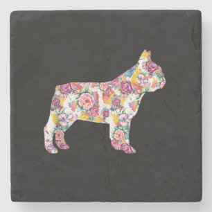 french bulldog flower pattern colourful dog gift stone coaster