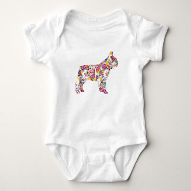 French Bulldog Flower Pattern Frenchie Bulldogs Baby Bodysuit (Front)