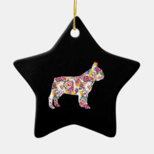 French Bulldog Flower Pattern Frenchie Bulldogs Ceramic Ornament
