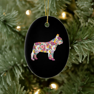 French Bulldog Flower Pattern Frenchie Bulldogs Ceramic Ornament
