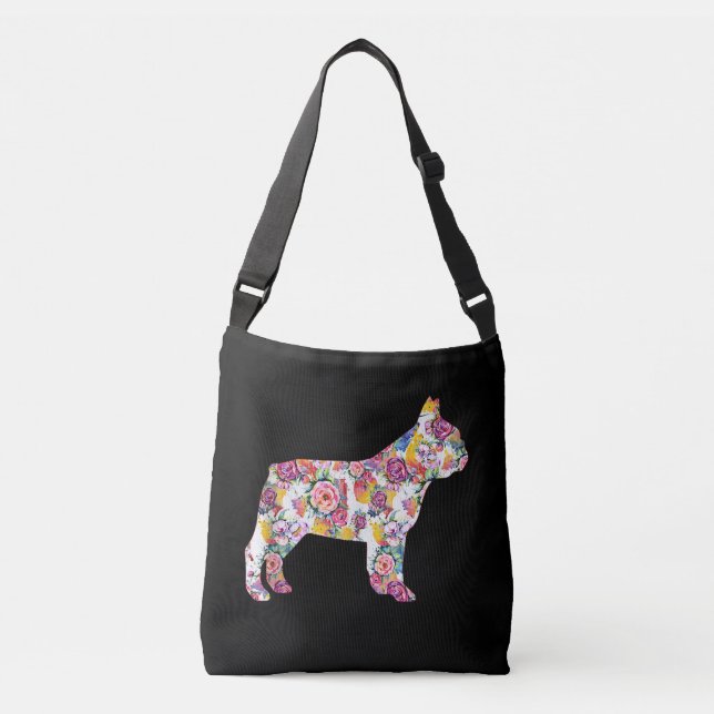 French Bulldog Flower Pattern Frenchie Bulldogs Crossbody Bag (Front)