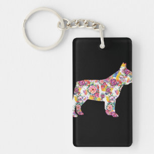 French Bulldog Flower Pattern Frenchie Bulldogs Key Ring