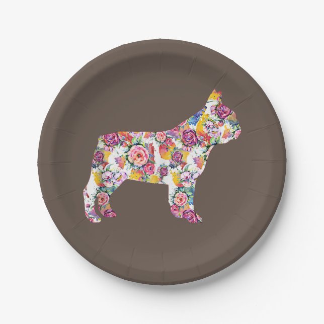French Bulldog Flower Pattern Frenchie Bulldogs Paper Plate (Front)