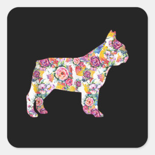 French Bulldog Flower Pattern Frenchie Bulldogs Square Sticker